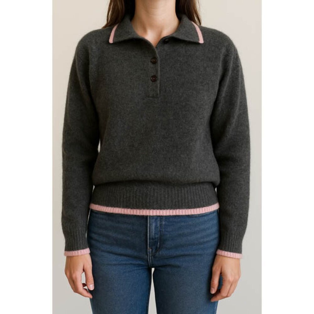 D.D. Sloane Lambswool Angora Sweater Gray Pink Trim M